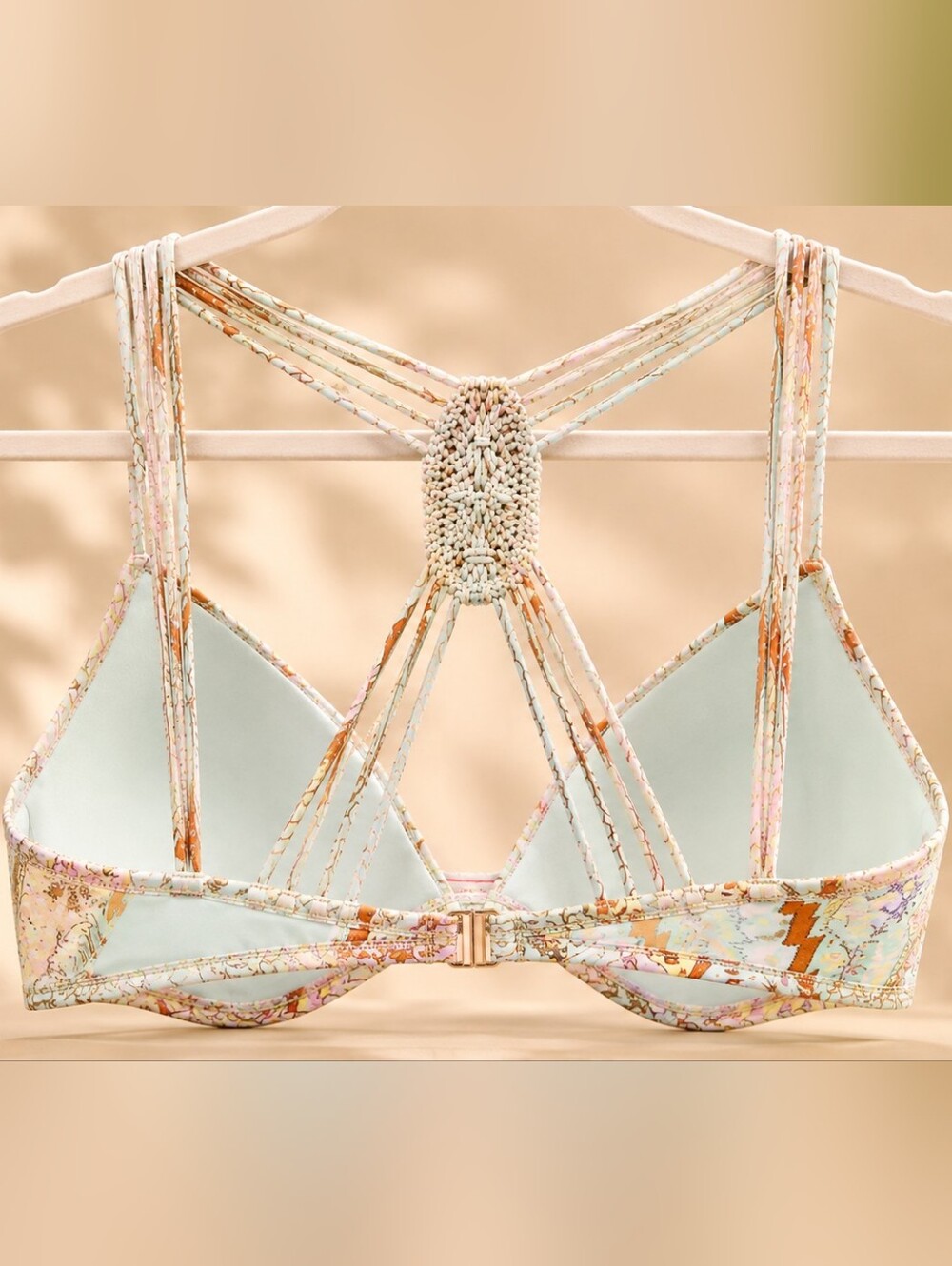 Victoria’s Secret Aqua Floral Underwire Bikini Top 34DD Boho Macrame - Picture 3 of 10